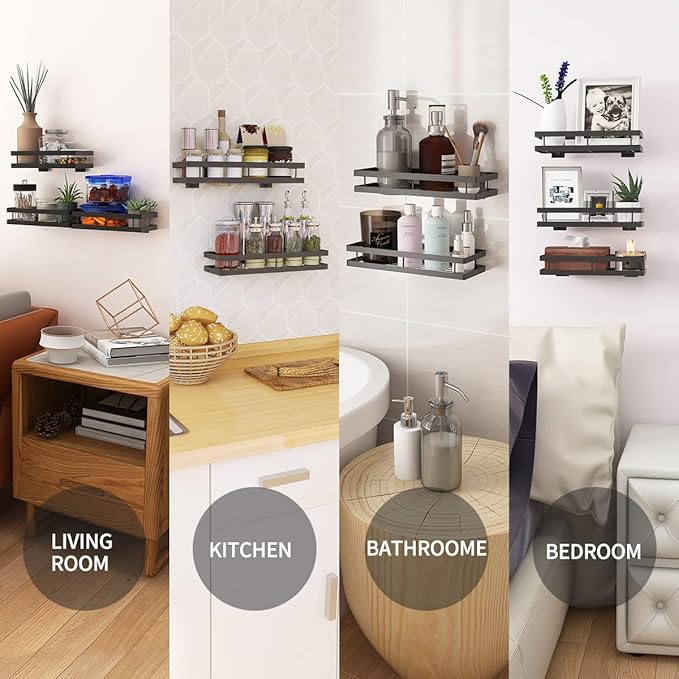 Spice Rack Organizer Wall Mount, 10" Hanging Black Spice Organizer Shelf, Farmhouse Seasoning Organizer, Space Shelves Holder for Kitchen, Flexible Bathroom Organizer (2 Pack)