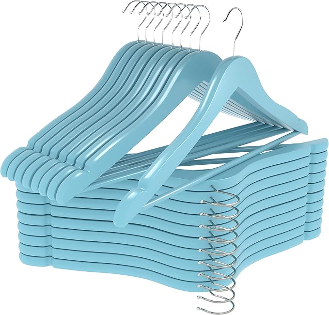 Utopia Home Premium Wooden Hangers 20 Pack - Durable & Slim Coat Hanger - Suit Hangers with 360-Degree Rotatable Hook - Wood Hangers with Shoulder Grooves (Light Blue Color)