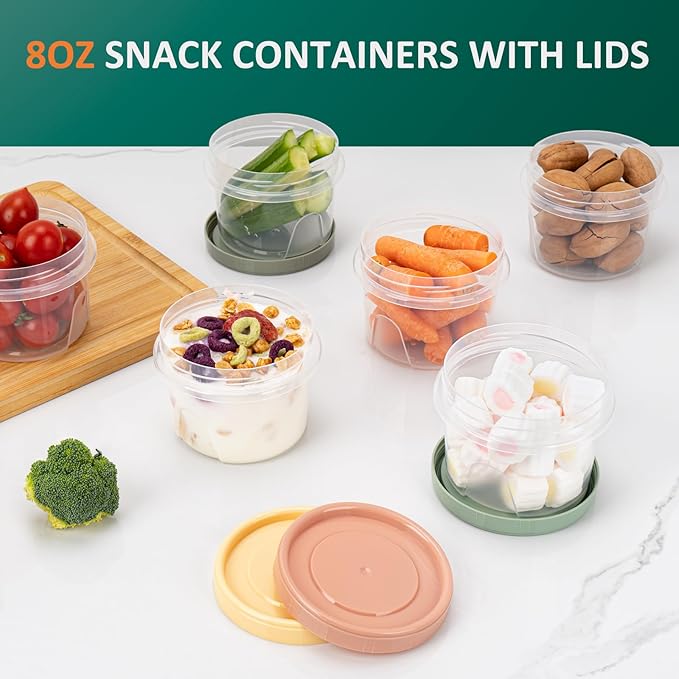 8 Oz Small Food Containers with Lids, 4 Pack, 1-Cup Reusable Snack Containers with Screw Top for Food Small Portions Meal Prep Freezer Storage, Microwave Freezer Dishwasher Safe, 4 Colors