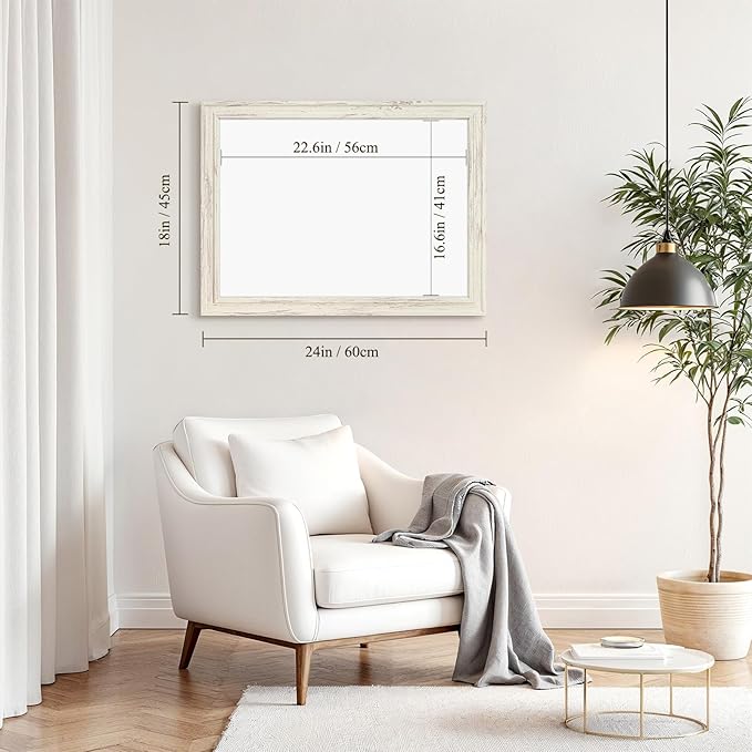 4 THOUGHT Dry Erase Board, 18 x 24 in Magnetic Whiteboard White Vintage Wood Frame Wall-Mounted White Board Decorative Notice Board for School, Office, Home, 6 Magnets 4 Markers 1 Eraser