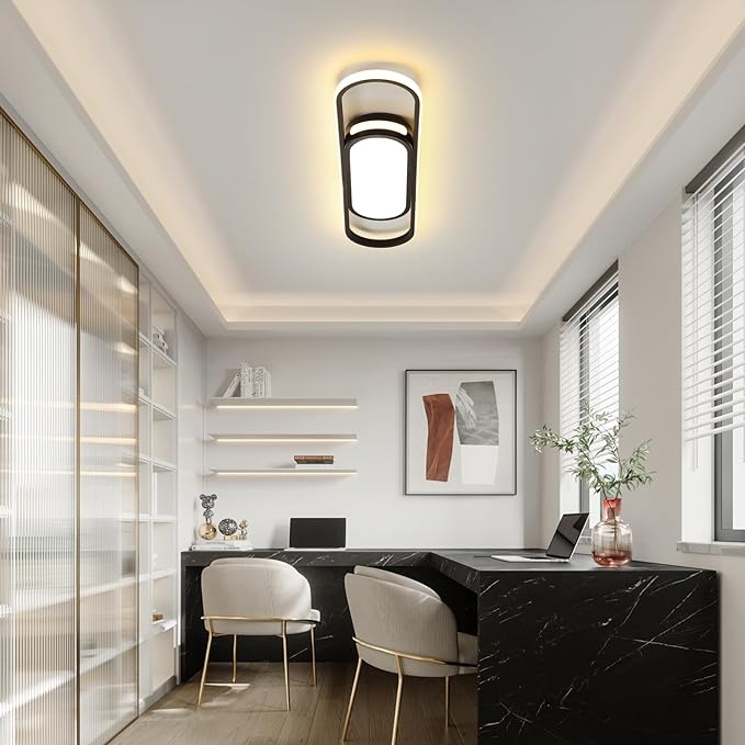 Tioolo Modern LED Linear Ceiling Lights Dimmable LED Ceiling Lamp with Remote Control 2.3ft Acrylic Flush Mount Ceiling Lighting Fixtures for Living Room Kitchen Dining Room (40W/3000-6500K/Black)