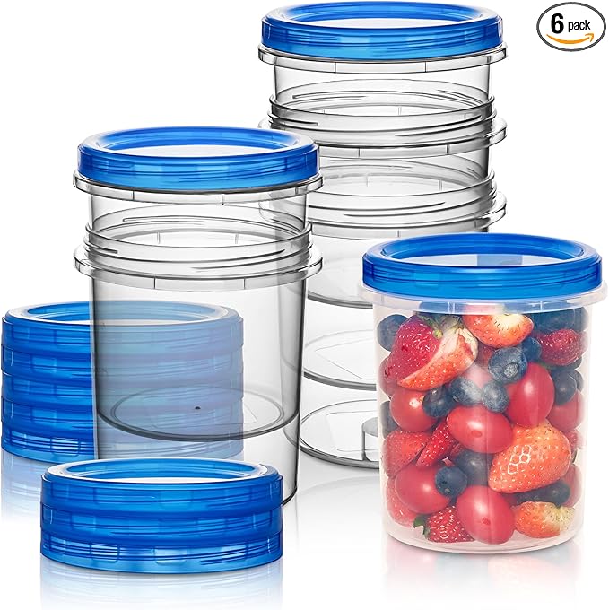 32 oz Freezer Storage Containers with Twist Top Lids, 6 Pack Reusable Meal Prep Containers Plastic Stackable Leakproof Food Storage Containers for Sauce Salad Leftover Oats