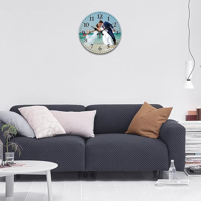 Custom Wall Clock, Personalized Wall Clock with Photo/Image Text Non-Ticking Clock Silent Customized Digital Wall Clocks Customized Gift for Living Room Kitchen Bathroom Home Decor 19.69''