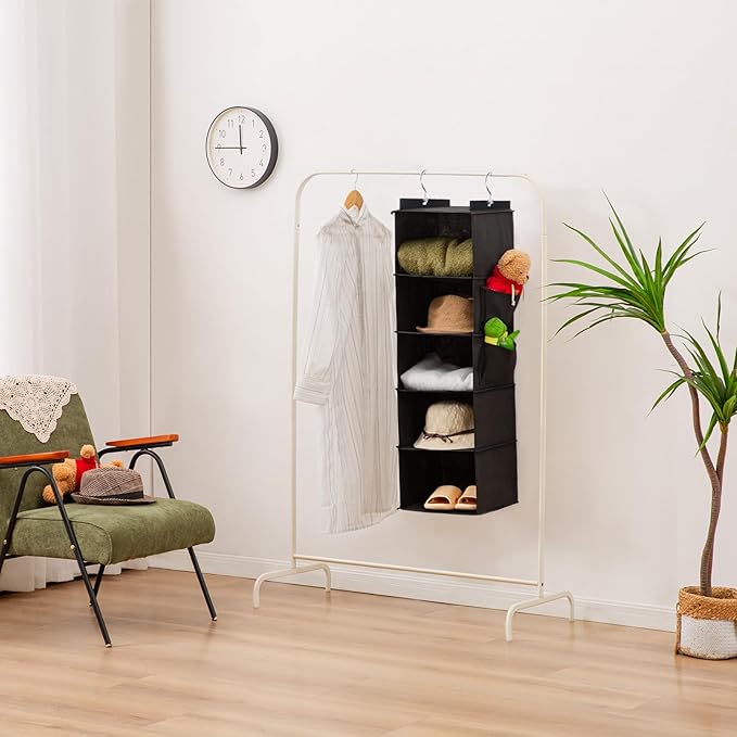 Hanging Closet Organizer, 5-Shelf Closet Hanging Storage Shelves, Black
