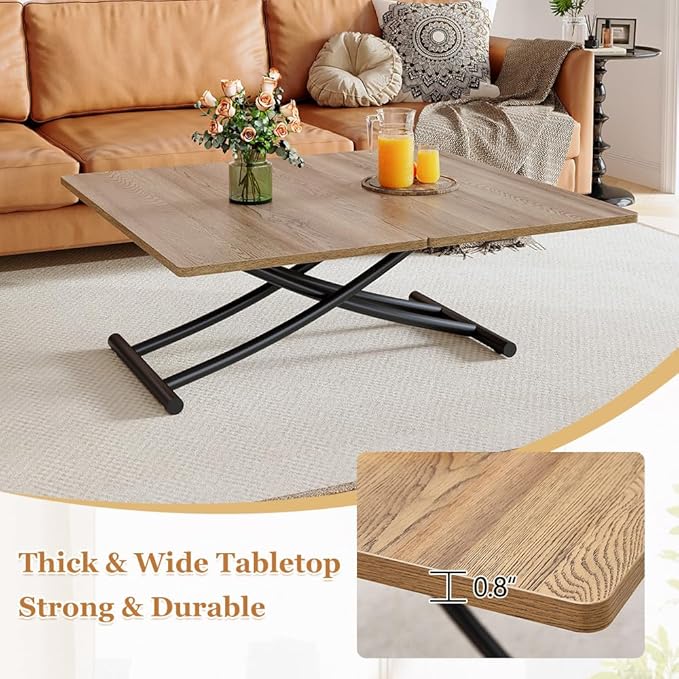 4 in 1 Folding Dining Table with Adjustable Lift Top & Wheels, Multi-Function Coffee Table to Dining Table for Apartments, Kitchens, Living Rooms, Scratch-Resistant & Easy Assembly