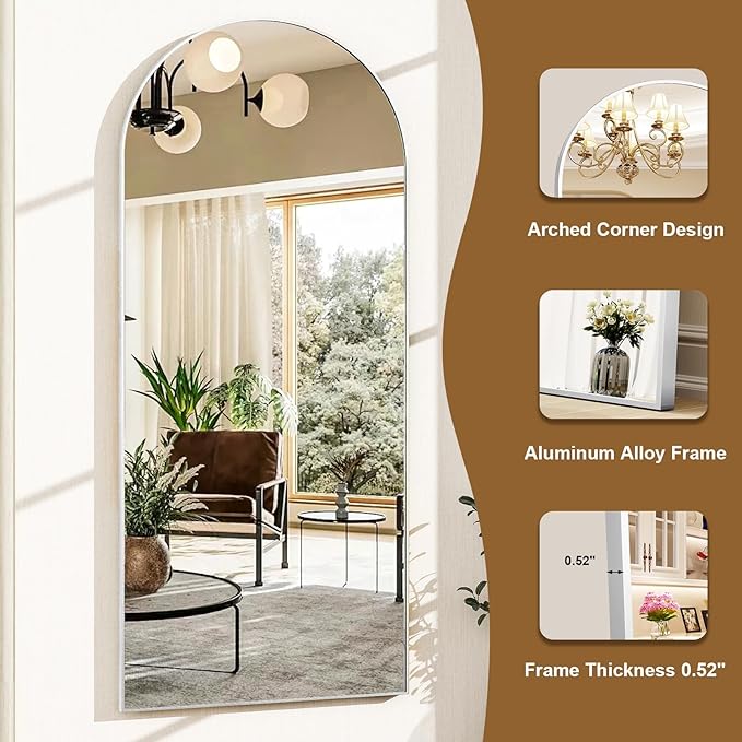 HARRITPURE 56"x21"Full Length Mirror Arch Floor Mirrors with Aluminum Alloy Frame Free-Standing Wall Mounted or Leaning Large Bedroom Dressing Mirror Modern & Contemporary Decor for Home,Silver