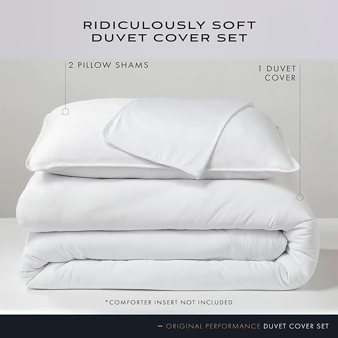SHEEX Original Performance Cooling Duvet Cover Set, Lightweight Full/Queen Duvet Cover with 2 Standard Pillow Shams, Bright White