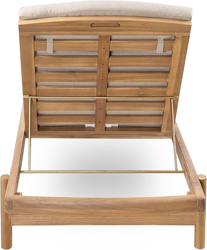 Christopher Knight Home Brolen Acacia Wood Chaise Lounge Chair Outdoor Set of 4, Patio Outdoor Chaise Lounge with Cushions, Adjustable Backrest Lounge Sofa, Wooden Sunbathing Pool Lounger, Teak+Beige