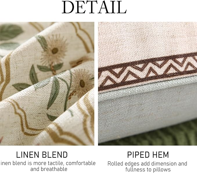 Design Linen Throw Pillow Covers 18"x18" Pack of 2, Square Farmhouse Cushion Covers with Red Pink Yellow Watercolor Wildflower Pattern Decor Pillowcases for Bed,Living Room,Outdoor,Car