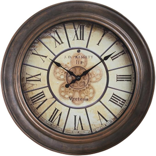 15 Inch Vintage Wall Clock, Silent Non-Ticking Quartz Battery Operated Decorative Clock for Home, Kitchen, Living Room, Dining Room, Office, Aged Bronze Roman Numerals