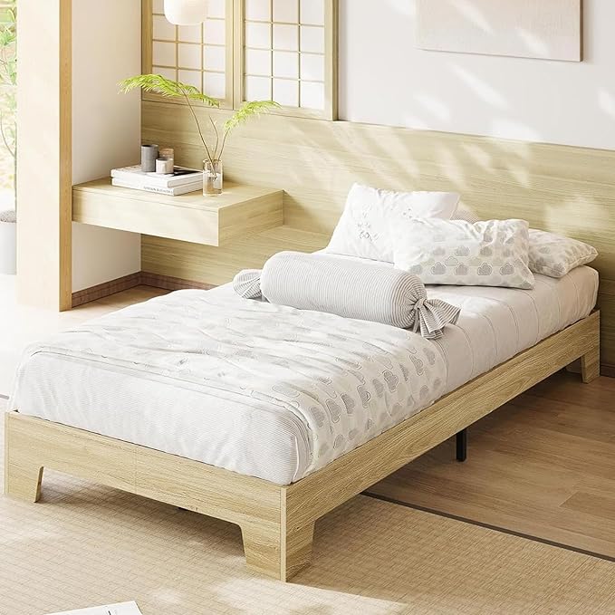 Garvee Wood Platform Bed Frame, Twin Size Bed Frame, Wood Slat Support, No Box Spring Needed, Easy Assembly, Noise-Free Design, Underbed Space for Storage