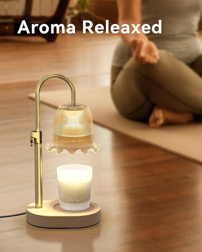 Candle Warmer Lamp with Timer, Vintage Flower Candle Lamp with 2 Bulbs, Electric Adjustable Height Candle Warmer,Birthday Gifts for Women, Wax Melt Warmer for Mom House Warming Gifts