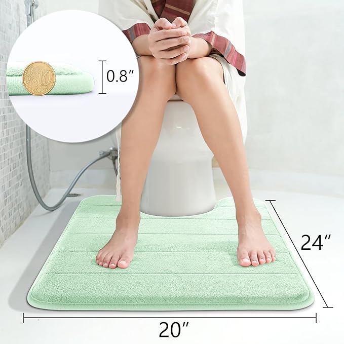 Yimobra Memory Foam Toilet Bath Mat U-Shaped, 24 X 20 Inches,Soft and Comfortable, Super Water Absorption, Non-Slip, Machine Wash and Easier to Dry for Bathroom Commode Contour Rug, Pale Green