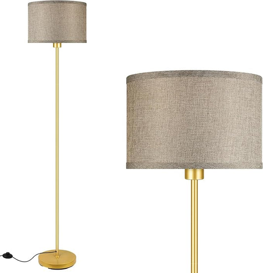 Floor Lamp Gold, Standing Lamp, 58" Small Tall Lamps with Jute Lampshade, Simple Pole Lamp for Bedroom, On/Off Footswitch, Gold Lamps for Living Room/Office/Boho,Christmas Gift for Kids(No Bulb)