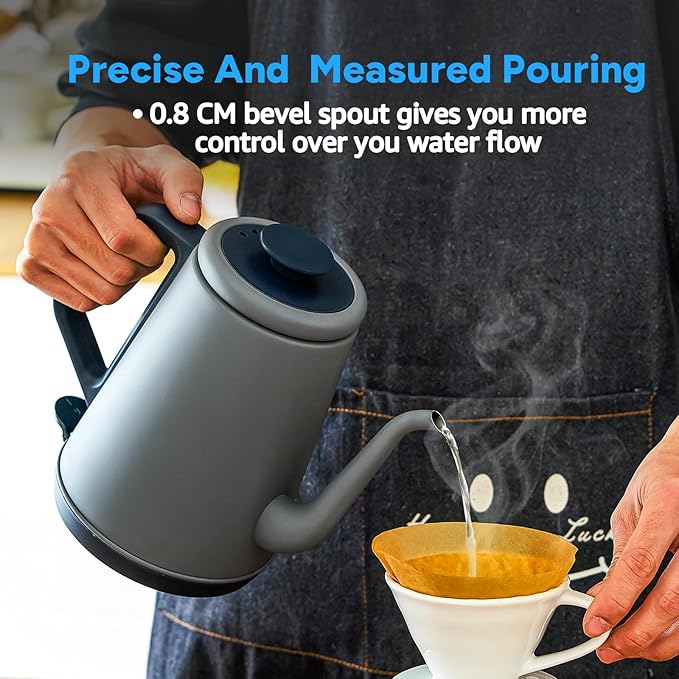 DmofwHi Gooseneck Electric Kettle(1.0L),1000W Electric Tea Kettle of 304 Stainless Steel,Auto Shut off,Water Kettle for Coffee and Tea-Grey