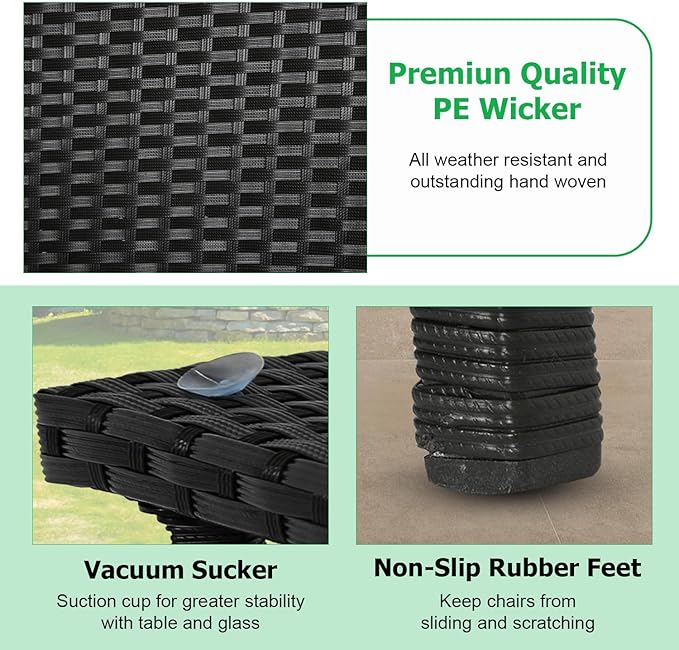 FDW | 3-Piece Patio Furniture Set | Black & Red | Outdoor Wicker Furniture with Coffee Table | Modern Rattan Chairs Conversation Set | Outdoor Seating | Weather-Resistant | for Porch, Garden, Lawn