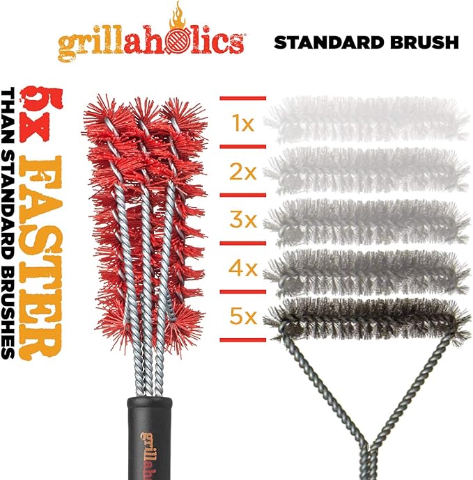 Grillaholics Essentials Nylon Grill Brush - Bristle Free Alternative - Nylon Cold Scrub Technology Cleans Between The Grates - Lifetime Manufacturer's Warranty