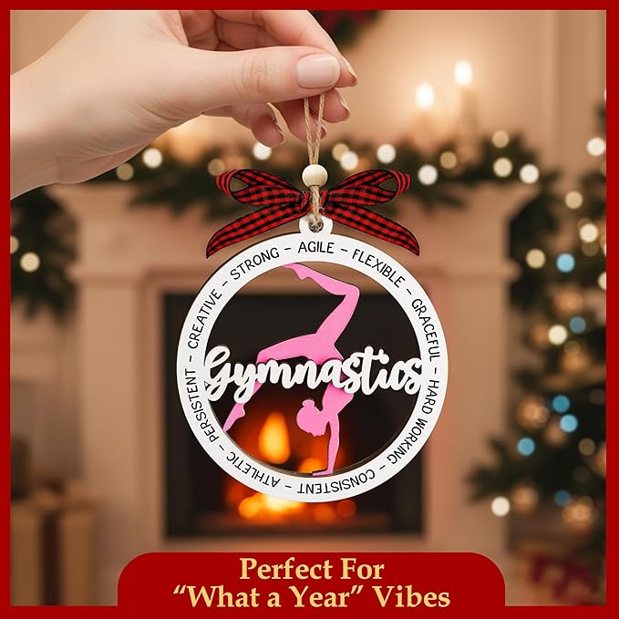 Gymnastics Ornament - 2 Layer Wooden Gymnast Ornament Girl - Gymnastics Gifts for Girls for Gymnasts - Gymnastic Ornaments for Christmas Tree - Gymnastic Gift for Kids, Althete