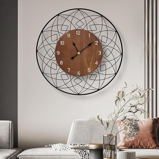 22 Inch Wood Wall Clocks, Silent Non Ticking Battery Operated Rustic Round Modern Decorative Clock for Living Room, Bedroom, Kitchen, Farmhouse, Office, Home Decor