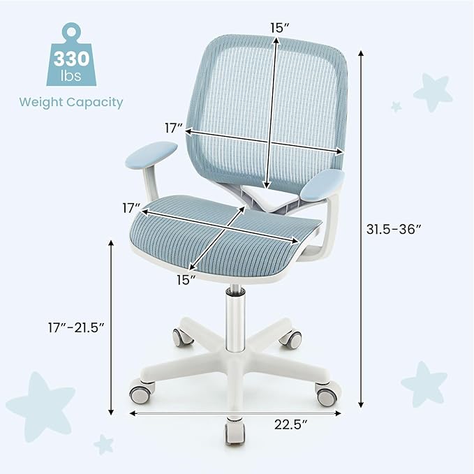 Costzon Kids Desk Chair, Height Adjustable Children Study Computer Chair with Armrests, Sit-Brake Casters, Swivel Mesh Task Chair for Boys Girls Teens Students, Kids Chair for Home, Office, School