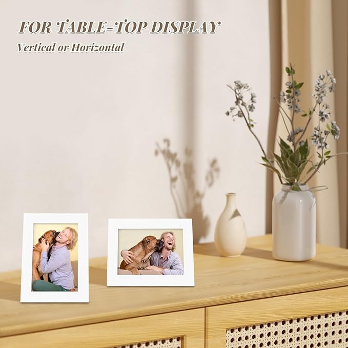 KINLINK 3.5x5 Picture Frame White, Solid Wood Frames with Plexiglass for Table Top and Wall Mounting, Photo Frames for Horizontal or Vertical Display, 4 Pack