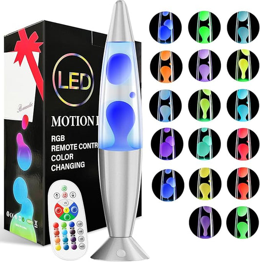 17 Color Liquid Motion Lamp LED Changing Lamp with Remote 16 Inch Large Blue Pink Green Red Purple Classic Relax Night Light Retro Big Table Lamp for Kids Adults Boys Room Home Decor