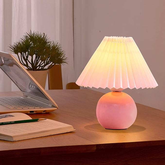 Zenply Korean Pleated Table Lamp, Bedside Nightstand Mini Lamp for Bedroom Living Room Side Table Small Spaces