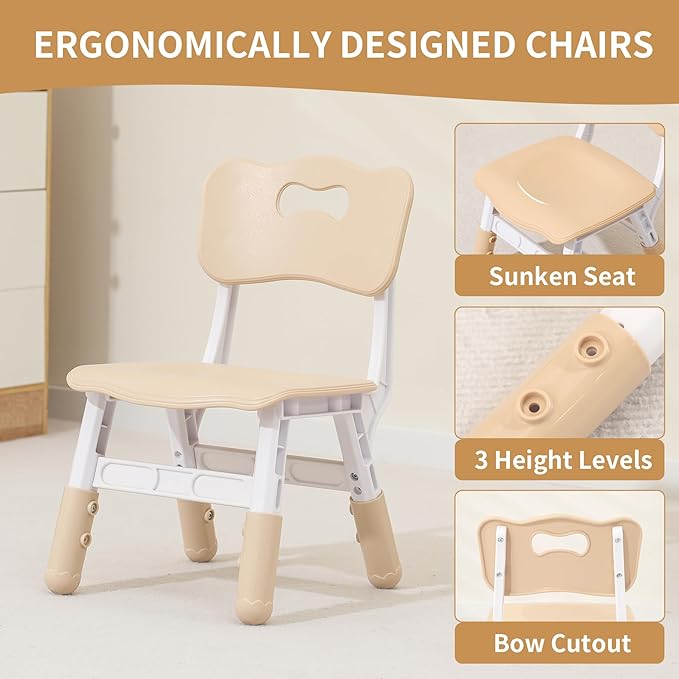 Toddler Table and Chairs, Kids Table and 4 Chairs Set with Graffiti Desktop, Height-Adjustable Kids Study Table for Boys and Girls Aged 3-8, Max 300lbs