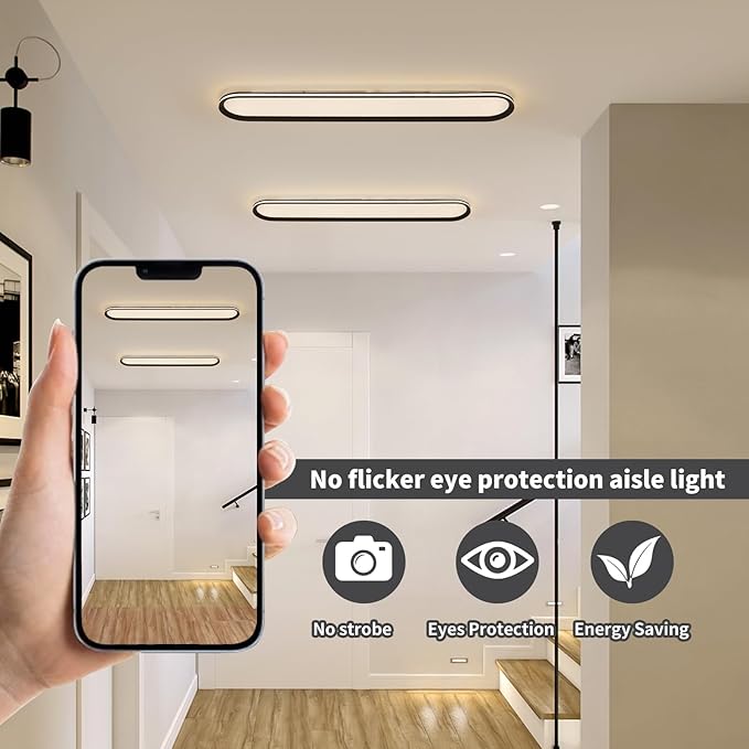 47.1 Inch Dimmable Metal LED Ceiling Light,Slim, Edge Lit - 65W Full Spectrum Linear Ceiling Lamps,3000-6500K Modern Ultra Thin Low Profile Light Fixture for Kitchen, Home & Office Hallway