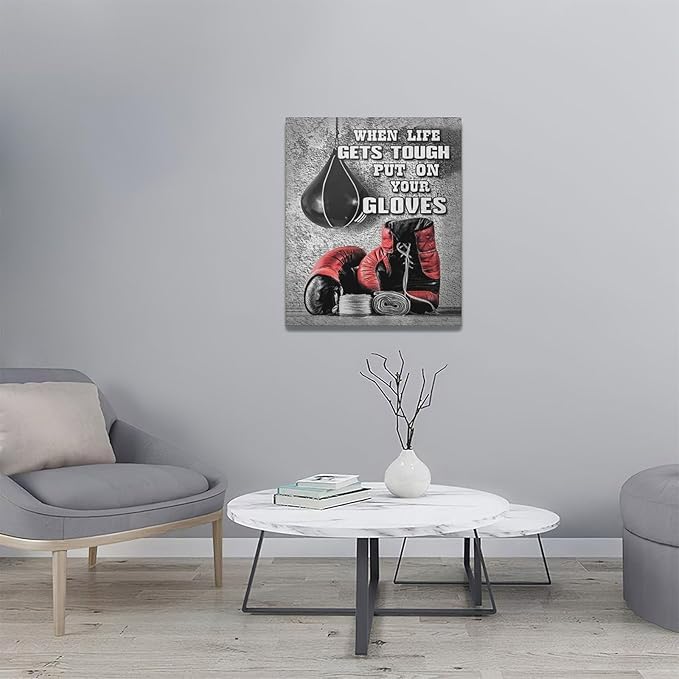Boxing Posters Wall Art Red Boxing Gloves Pictures Wall Decor Black And White Inspirational Quotes Canvas Prints Painting Artwork Sports Canvas Home Decorations For Teen Boys Room Dorm Bedroom 20"x24"