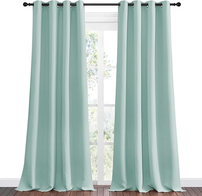 NICETOWN Aqua Blue Blackout Curtains - 120" Long for Office, Dining Room, Guest Room - 55" Wide by 120" Long, 2 Pieces - Sound Reducing, Heat and Cold Block Curtain Panels for Modern Decor