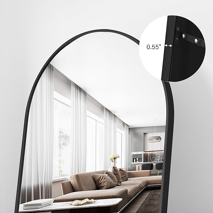 Full Length Mirror, 71"x30" Arched Floor Length Mirror, Oversized Standing Hanging or Leaning Against Wall Mounted Mirrors, Large Full Body Mirror with Aluminum Frame for Bedroom (Black)