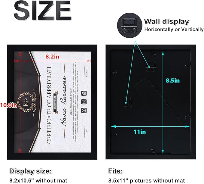 KINLINK 8.5x11 Picture Frames Black, Solid Wood Diploma Frames with Acrylic Plexiglass for Pictures, Certificate Degree Document Frame Tabletop and Wall Display, Set of 4