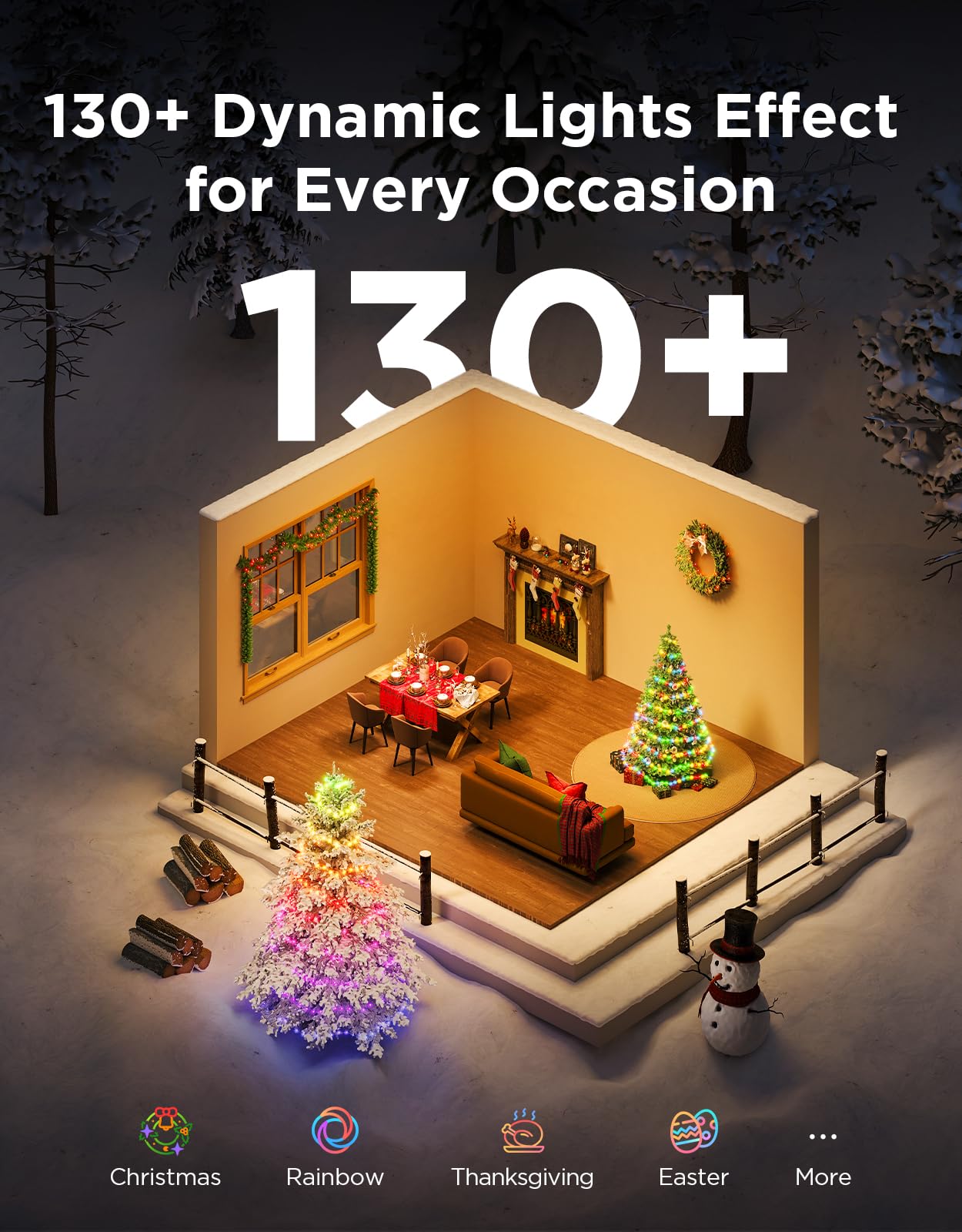 Govee Christmas Lights 2, RGBWIC 99FT 300LEDs Holiday String Lights with Shape Mapping Function, Smart LED Decoration for Indoor Outdoor Tree, 130+ Preset Scenes, Voice and APP Control, Green Wire