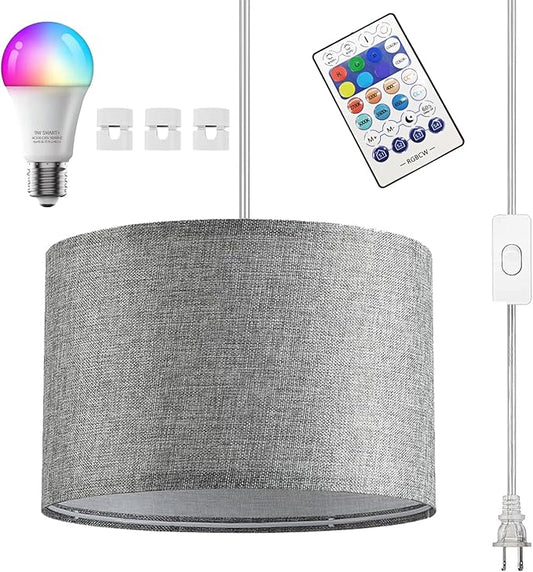 Plug in Pendant Light, Hanging Lamp with RGB Smart Bulb, Hanging Lights with Plug in Cord Hanging Lights for Bedroom Kitchen Living Room Dining Room Pendant Light Fixture