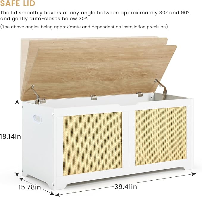 EROMMY Storage Chest, 39.4" Rattan Storage Bench with 2 Safety Hinges, Shoe Bench for Entryway, Bedroom, Living Room, Supports 300 lb