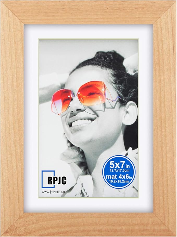 RPJC 5x7 inch Picture Frame Made of Solid Wood and High Definition Glass Display Pictures 4x6 with Mat or 5x7 Without Mat for Wall Mounting Photo Frame Natural