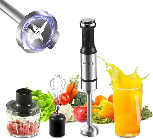 Immersion Blender Handheld Corded Hand Blenders 5 in 1 Set 800W, Stainless Steel Stick Blender Turbo Mode with 600 ml Mixing Beaker with Lid, 400 ml Chopper, Whisk, Milk Frother, BPA-Free