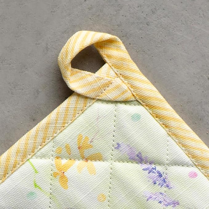 Maison d' Hermine Pot Holders Set 100% Cotton Heat Resistant Potholders 8" x 8" Hot Pads with Loop BBQ, Cooking, Baking, Grilling, Kitchen, Handling Hot Pans Spring/Summer (Pack of 2, Easter Zest)