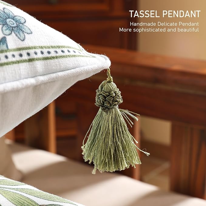 Design Fresh Linen Square Throw Pillow Covers 18"x18" Pack of 2, French White Cottage Cushion Covers with Blue Floral Branches Pattern Decor Pillowcases for Bed,Living Room,Outdoor,Car