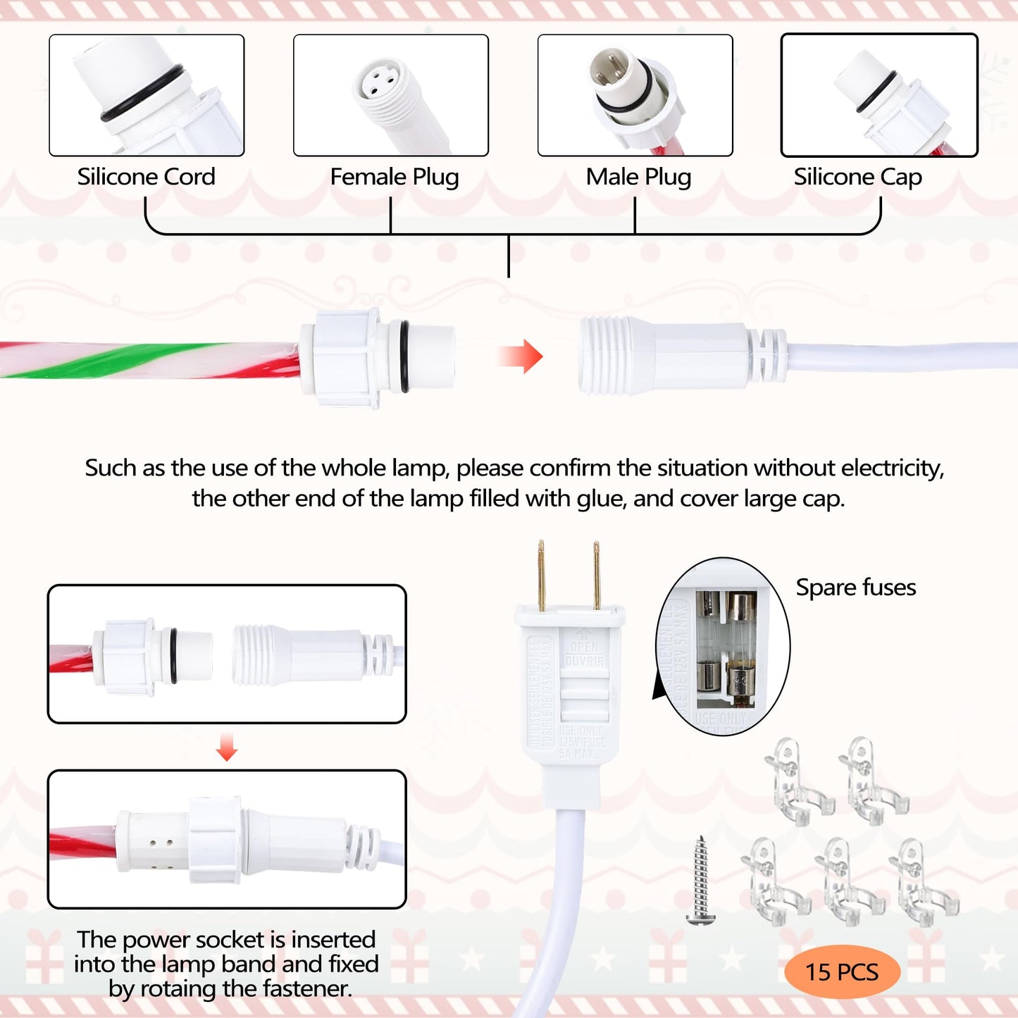 Toodour Christmas Candy Cane Lights, 50ft 360 LED Candy Cane Rope Lights Outdoor with 8 Modes, Connectable, Timer, Waterproof Red White Green Christmas Light for Garden Patio Bedroom Party Xmas Decor