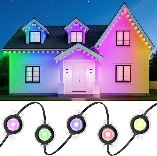 Permanent Outdoor Lights, 111FT Smart Black Christmas Lights with App Control, IP65 Waterproof Eternity Eaves Lighting with 72 RGB LED Lights for Outside Roofline Decor, Party, Holiday Xmas
