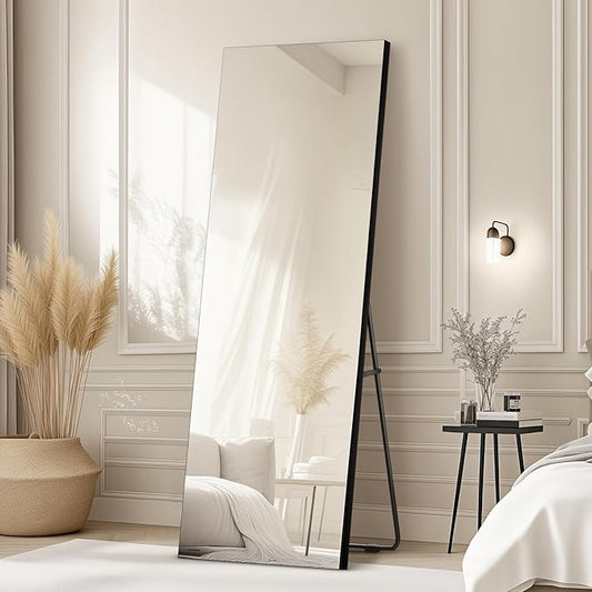 70x28 Frameless Full Length Silver Coating Mirror w/Distortion Free, HD Reflection &Anti Desilvering, Tempered Glass & Shatter Proof Film Doubling Safety, Easy Setup w/Stand, Wall/Standing