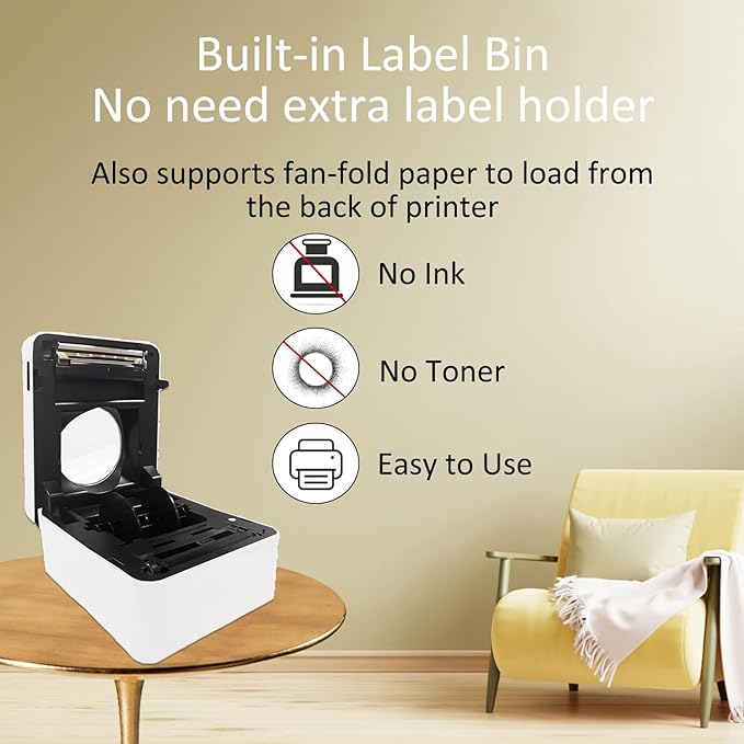 Thermal Shipping Label Printer 4x6 Label Print,Bluetooth Thermal Label Printer, White for Shipping Package, Compatible with iPhone, Android, Amazon, Shopify, UPSP