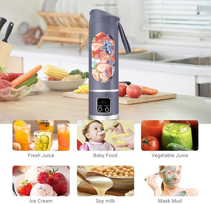 Portable Personal Electric USB Juicer，500ML Mini Blender Portable Blender For Shakes and Smoothies juice，12 Blades Great for Mixing，Compact、Convenient and Versatile (Purple)