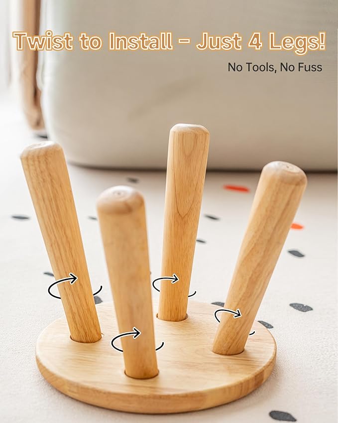 100% Solid Wood Mushroom Step Stool, Small Wooden Stool for Kids & Adults, Plant Stand & Side Table, Compact & Sturdy Footstool for Bathroom, Bedroom, Living Room, Natural (1PC)