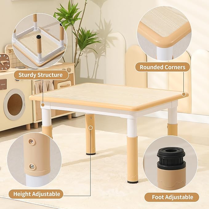Toddler Table and Chairs, Kids Table and 4 Chairs Set with Graffiti Desktop, Height-Adjustable Kids Study Table for Boys and Girls Aged 3-8, Max 300lbs