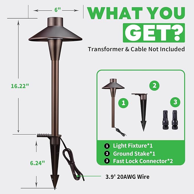 Landscape Path Lights, 3000K/4000K/5000K Selectable Pathway Lights, 12V Low Voltage Wired, LED Outdoor Waterproof, 5W 150LM ORB Aluminum for Yard Walkway Driveway Garden