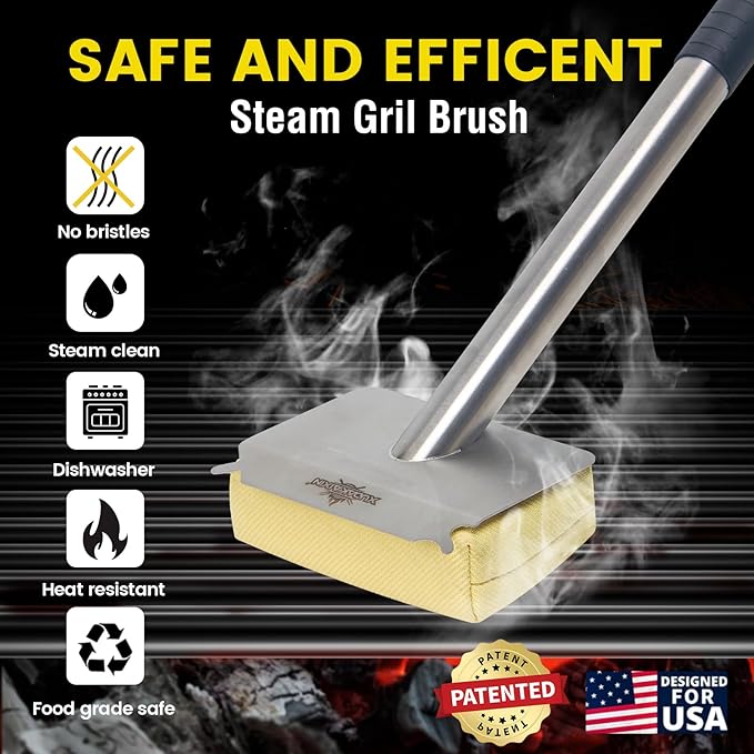 Grill Brush Bristle Free,BBQ Replaceable Scraper Cleaning Head,Safe Grill Accessories for Cast Iron Grates/Porcelain/Weber Gas/Charcoal Grill,Grill Brush for Outdoor Grill-Yellow