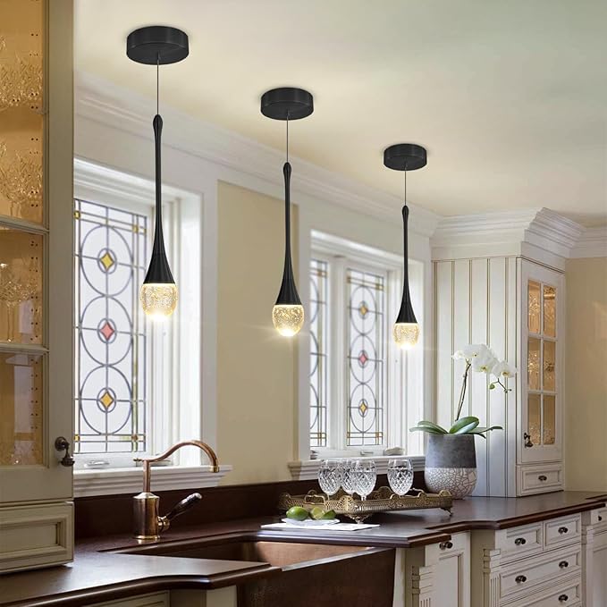 Modern Pendant Lights for Kitchen lsland LED Dimmable Raindrop Chandelier Crystal Ceiling Pendant Lighting for Dining Room Hallway Bar Living Room (1 Pack)